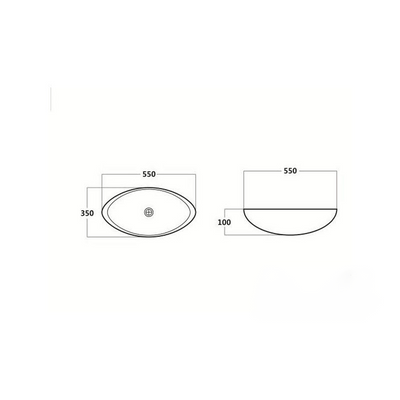 Oval Above Counter Ceramic Basin 550x350x100mm