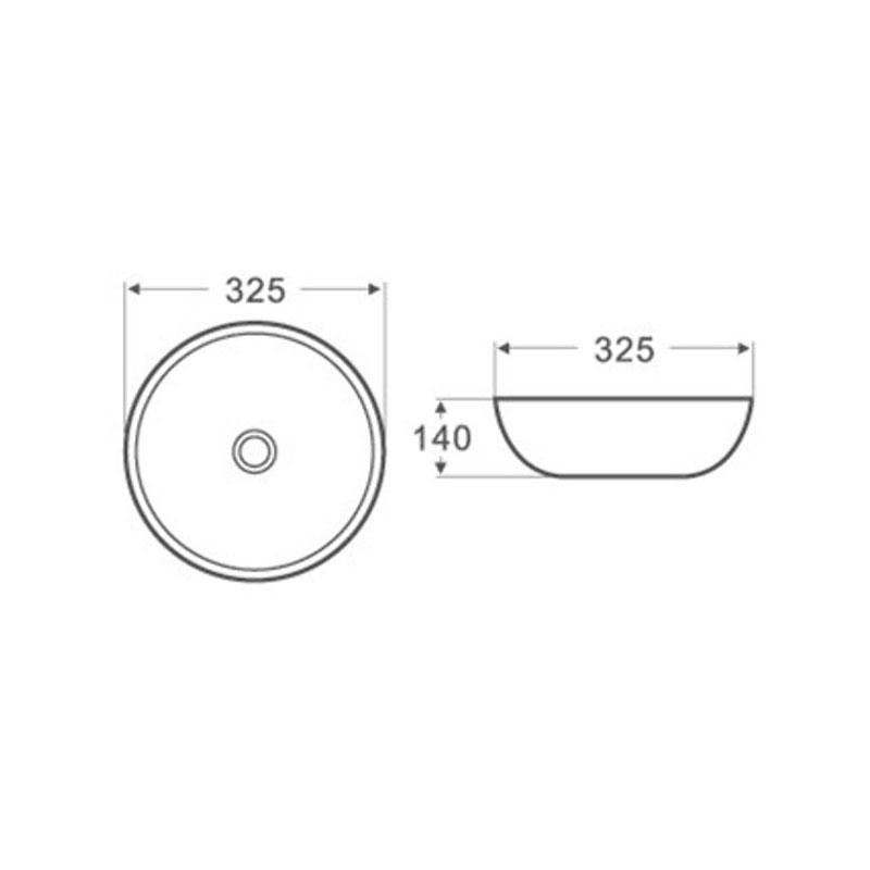 Round Above Counter Gloss White Ultra Slim Fine Ceramic Basin 325x325x140mm