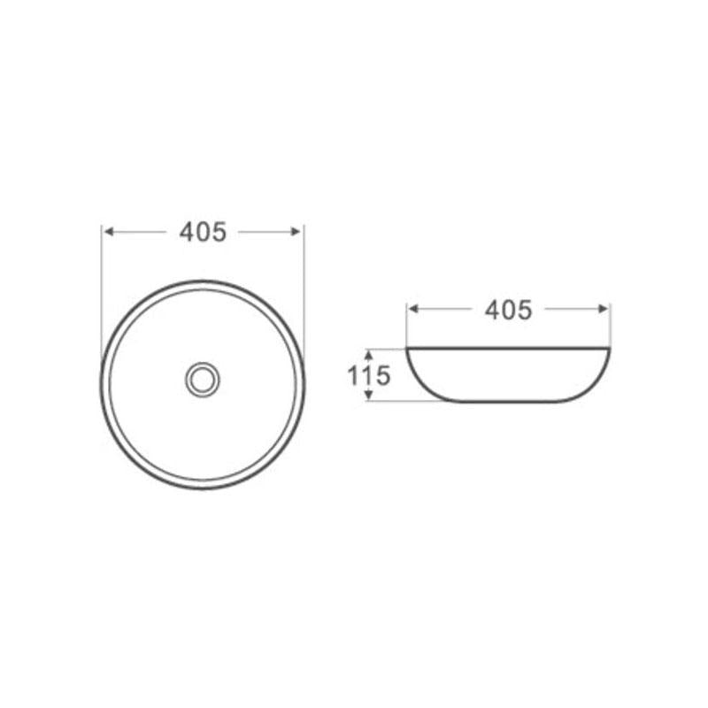 Round Above Counter Gloss White Ultra Slim Fine Ceramic Basin 405x405x115mm