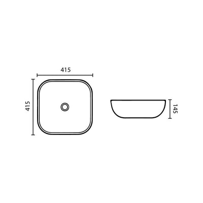 Square Round-Edged Above Counter Gloss White Ultra Slim Fine Ceramic Basin 420x420x140mm