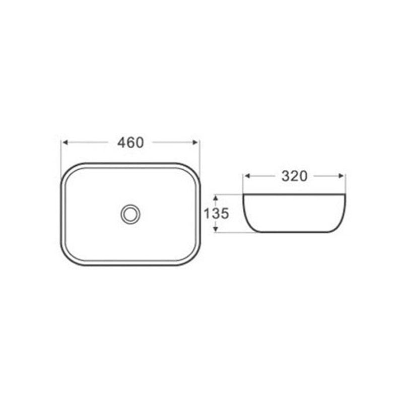 Rectangular Round-Edged Above Counter Gloss White Ultra Slim Fine Ceramic Basin 460x320x135mm